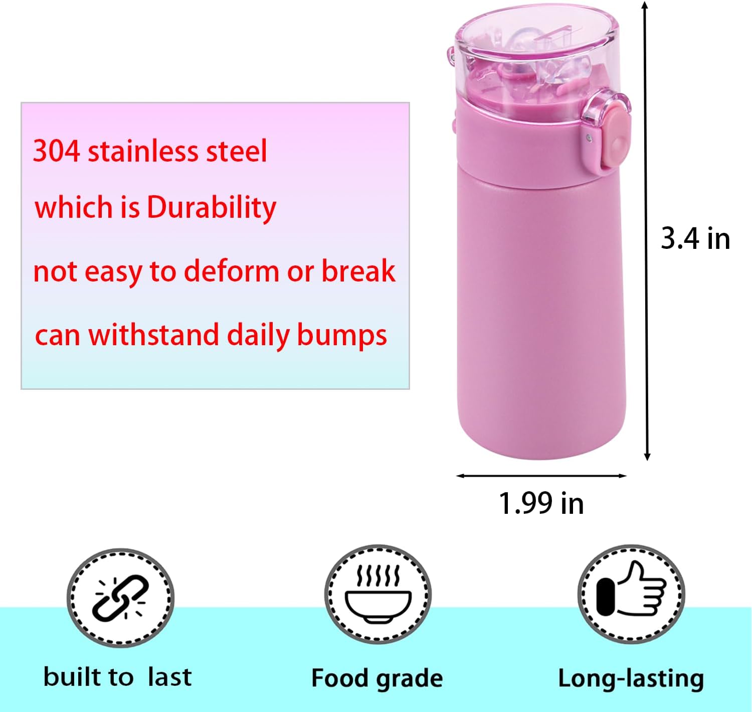 Reusable Stainless Steel Insulated Water Bottle for Omie OmieBox- 5.3 oz, Straw Top, BPA-Free & Phthalate-Free, Leak-Proof，Insulated (1, Pink)