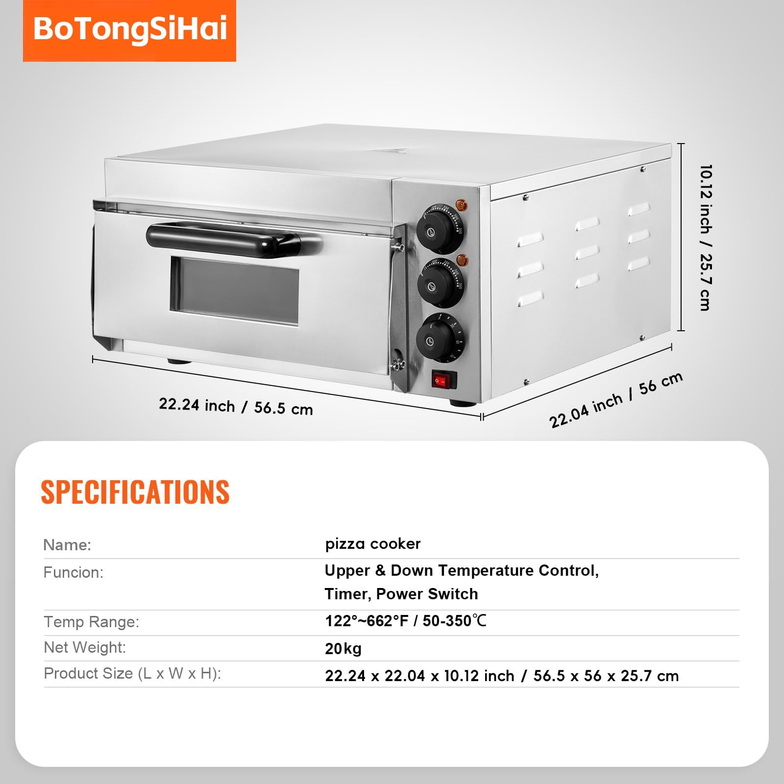 Forno Per Pizza Elettrico Con Pietra, 350°C, Acciaio Inox, Pizza Oven Con 60min Timer Integrato, Calore Superiore E Inferiore Regolabile Per Pizza Croccante Fatta In Casa(Single Layer)
