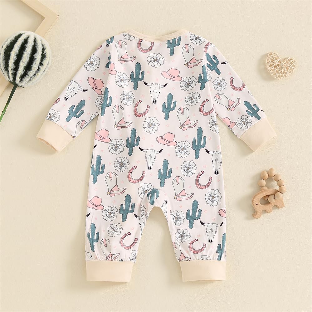 FIOMVA Western Baby Girl Clothes Newborn Cowgirl Outfit Infant Boy Highland Cow Print Jumpsuit Fall Winter Cowboy Outfits