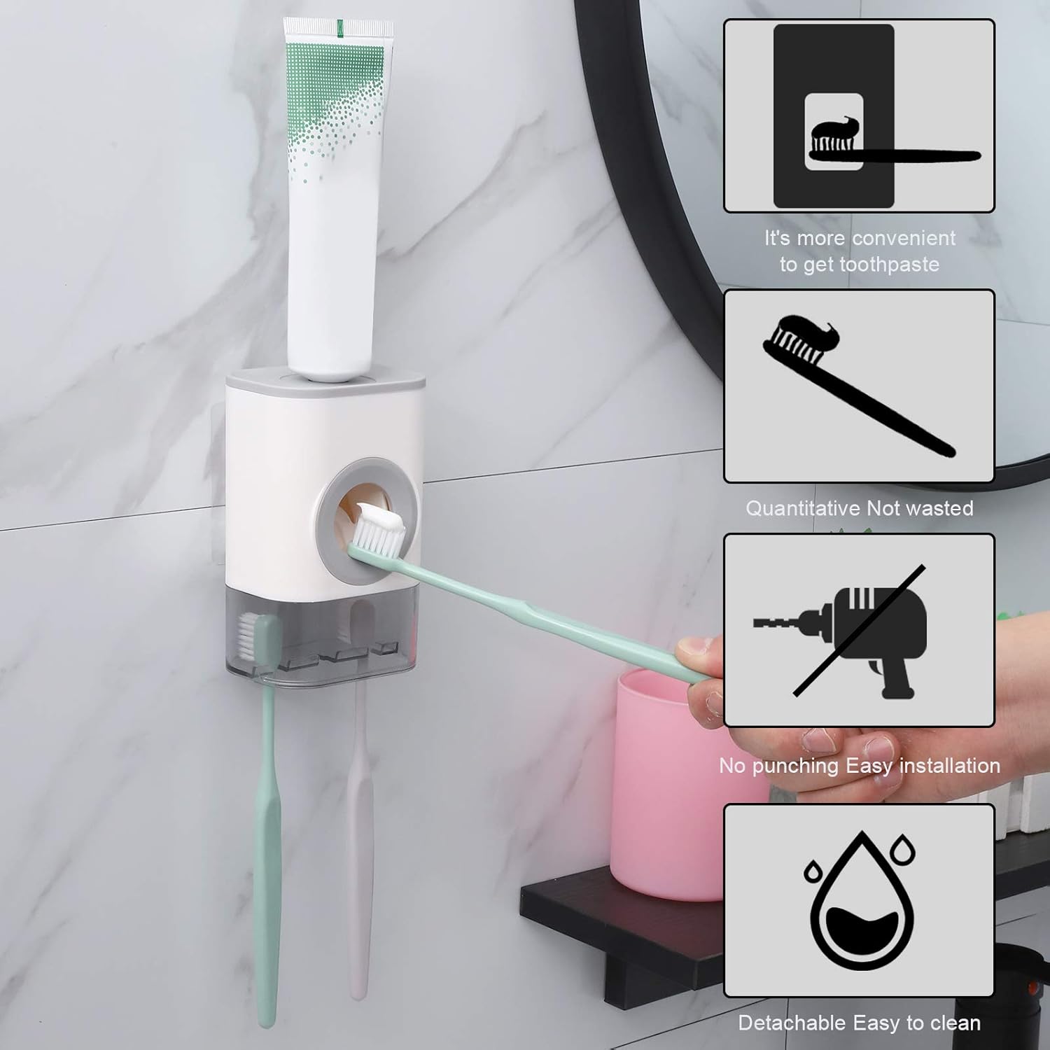 Fufengz Toothbrush Holder for Bathroom Wall Mounted Electric Shower Toothbrush Holderkids Automatic Toothpaste Dispenser (Small White) : Home & Kitchen