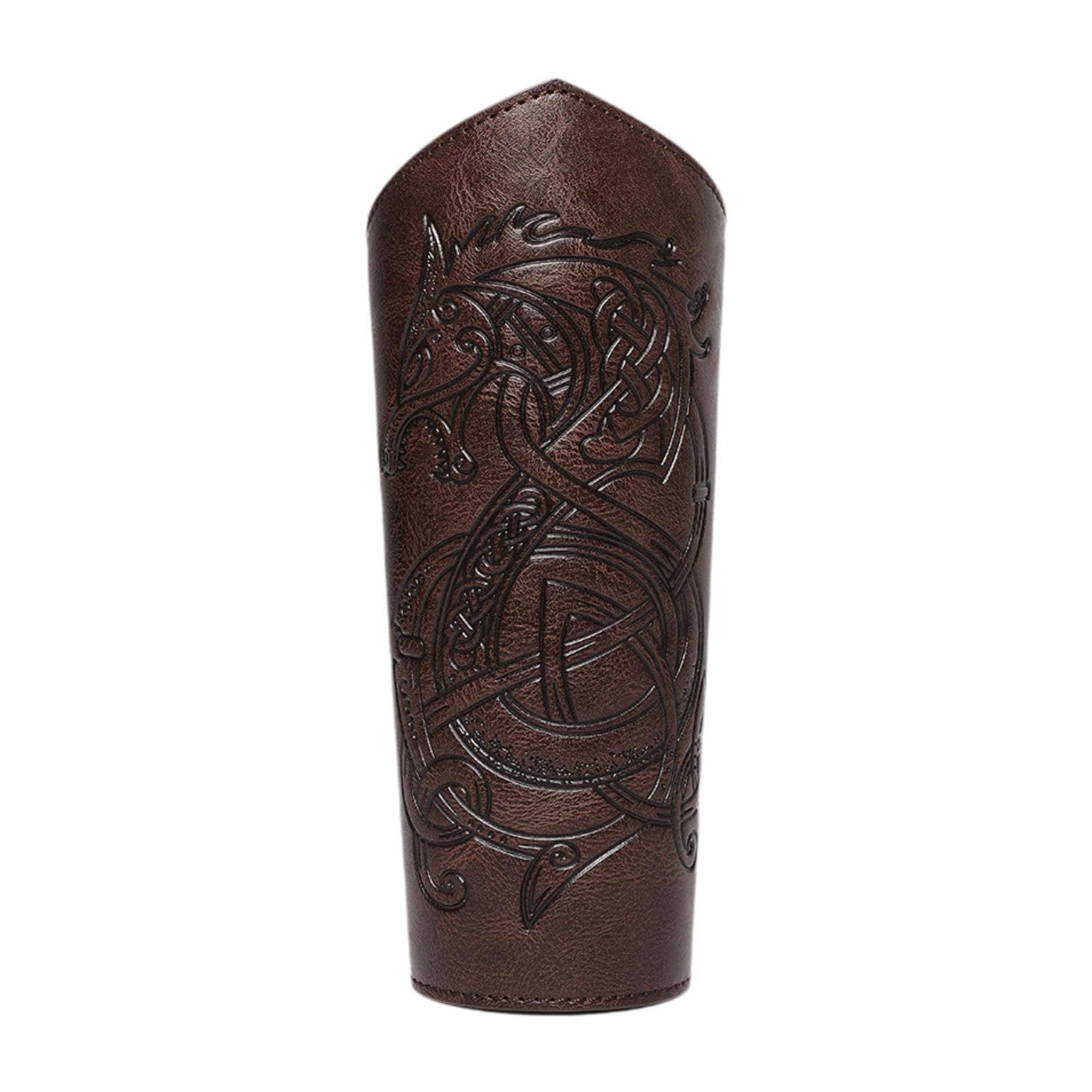 INACMWIH PU Leather Gauntlet Wristband Medieval Arm Bracers for Halloween Dark Brown 25.8x18x21.5 cm