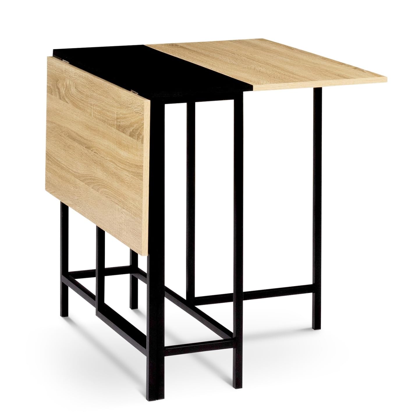 IDMarket - Mesa consola plegable 2-4 personas en haya y negro diseño industrial EDI