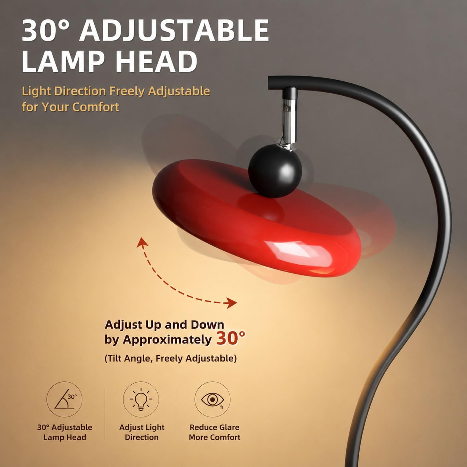 Lampa stołowa Red Disc, regulowana lampka na biurko do czytania 18W Lampka nocna LED