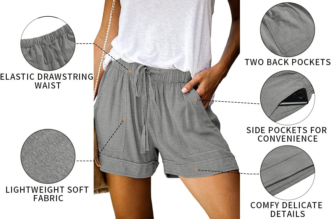 ONLYSHE Womens Casual Drawstring Shorts Summer Elastic Waist Shorts Pocketed Pants - Image 5