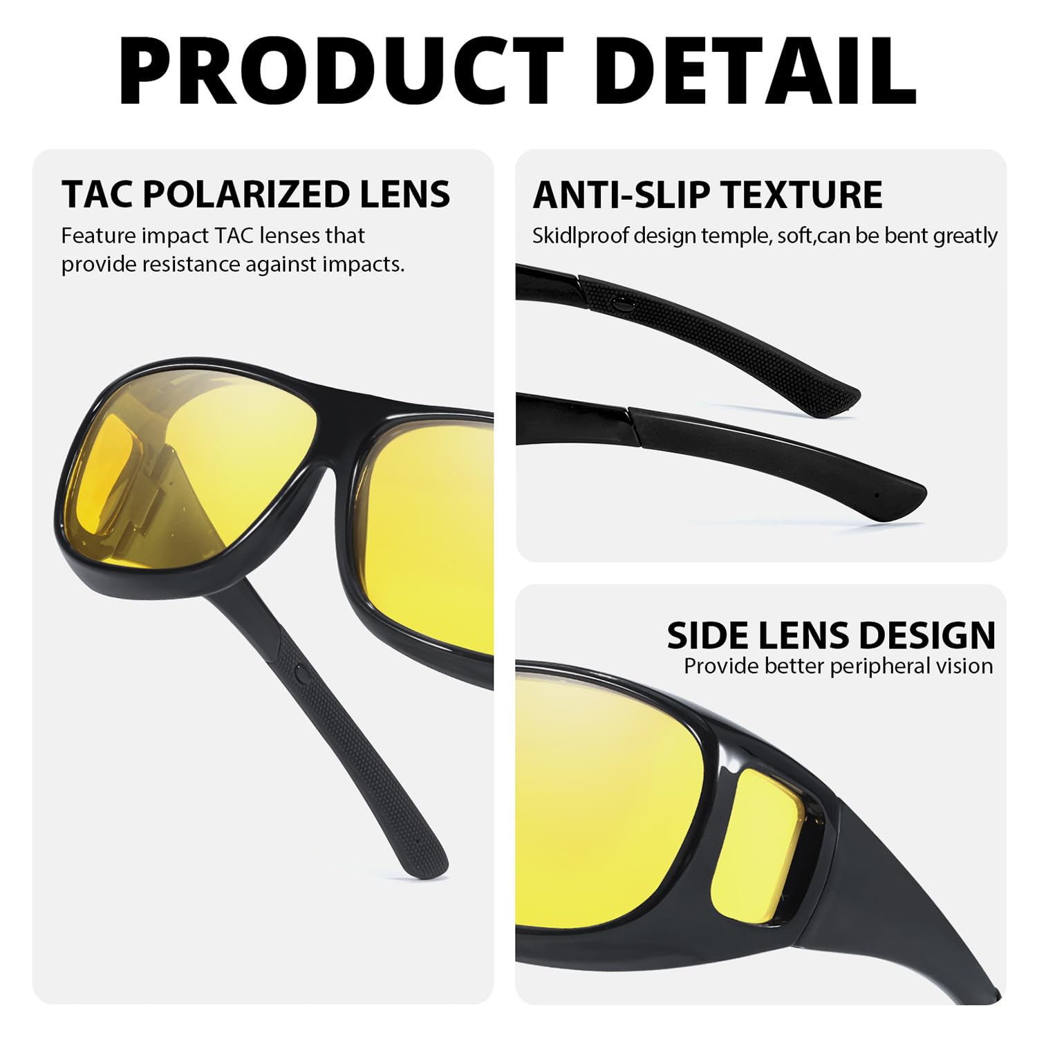 VIEWBETTER N4106 Übernachtsichtbrille für Damen und Herren, gelbe Gläser, blendfrei, polarisiert