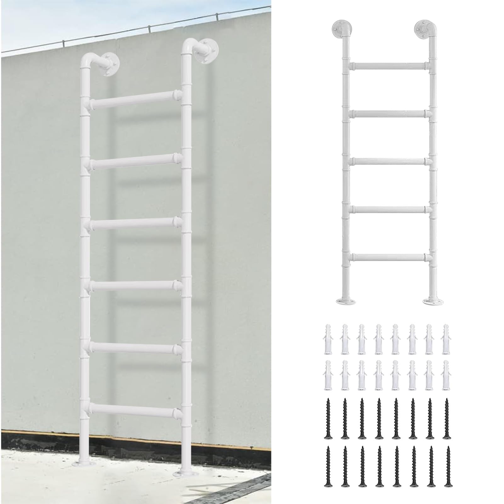 Wall Mounted LadderHeight Basement Window Well Egress Ladder, Heavy Duty Loft Bunk Bed Ladder Wall Mounted Emergency Fire Climbing Ladder with Mounting Fittings，Loads 330lbs(1.2m/4