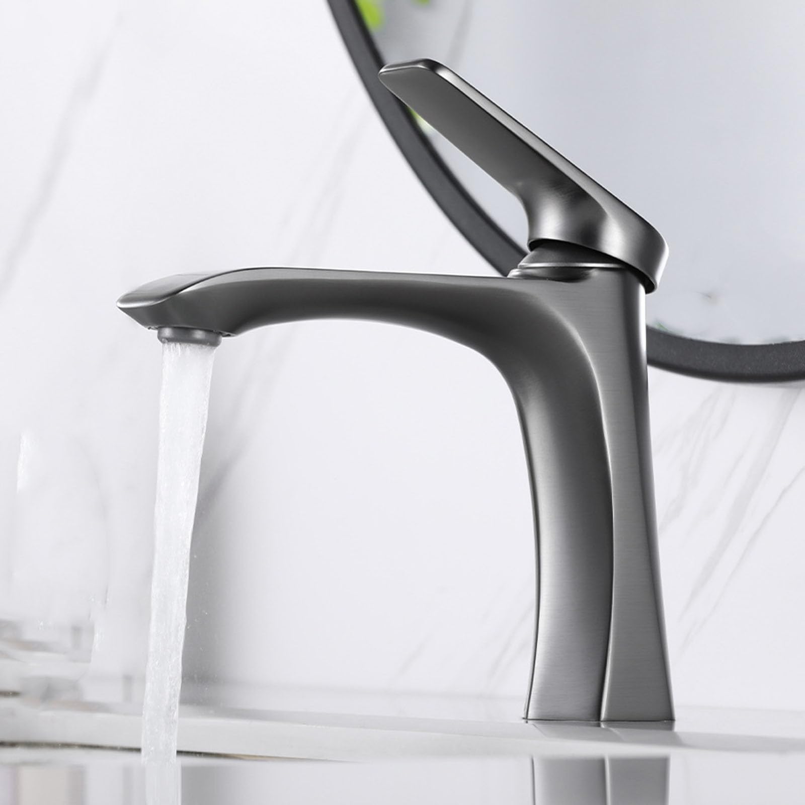 Nfusrxmbk Gun Gray Modern Bathroom Sink Tap Single Lever Basin Mixer Tap Brass Hot And Cold Water Gray