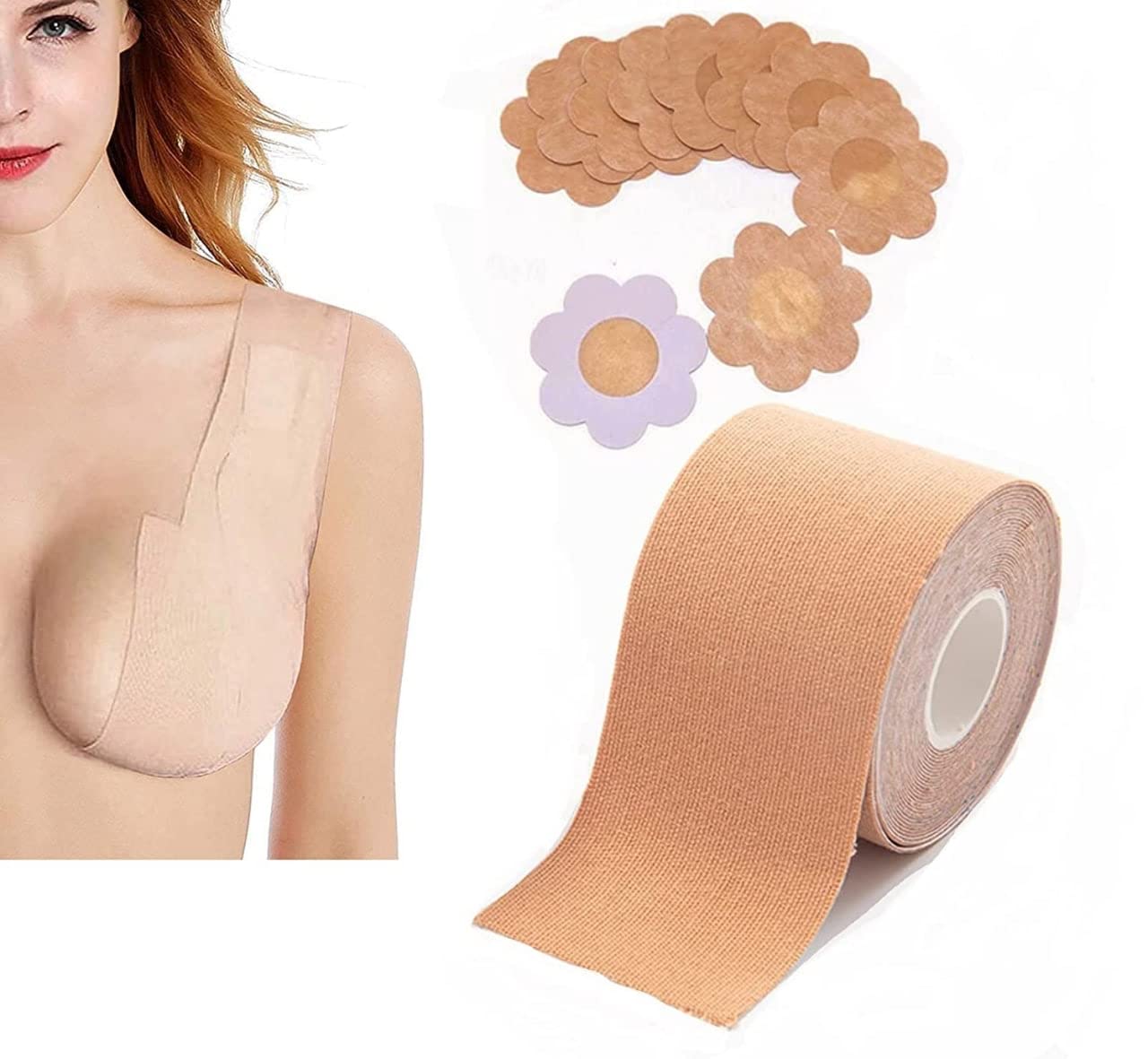 Krishang International Boob Tape with 10 Nipple Pasties Multipurpose Nipple Tape for Women Push Up & Lifting Body Tape for Women Breast Tape Breast Lift Bra Tape Bob Tape for Breast Lift