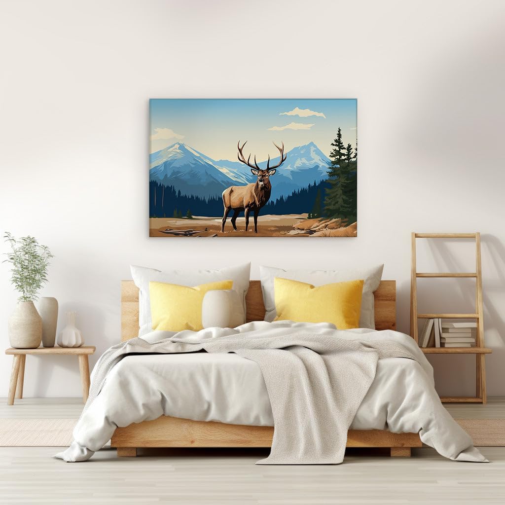 Canvas for Living room. Majestic Elk reigns in Serene Mountain Sanctuary, 27 x 18 inch Canvas Wall Art - Contemporary Masterpieces - Modern Home Decor - 69x46 cm (27x18 inch)