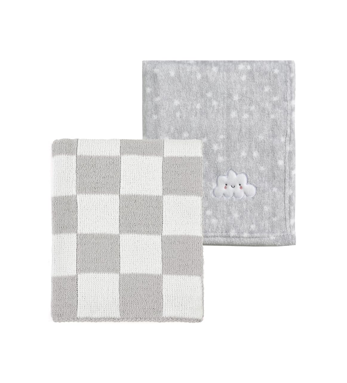 CREVENT 2Pcs 75cmX100cm Cute Cozy Fluffy Warm Baby Blankets for Infants Toddlers' Bedding Crib Cot Stroller - Grey Cloud + Knit Checked Grey