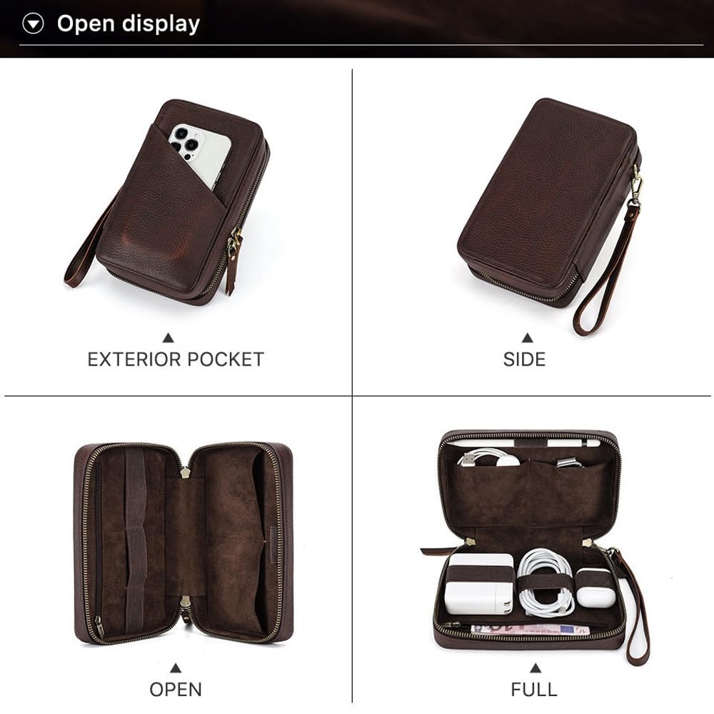 Custodia organizer for cavi da viaggio in pelle Accessori elettronici multifunzionali Borsa da trasporto con cerniere Borsa tecnica for cavi, Power Bank
