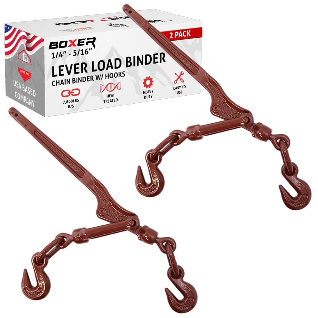 BoxerTool 2 Pack Heavy Duty Chain Lever Load Binder with Forged Grab Hooks, ¼” – 5/16” - Chain Binder Tie Down - 7,800 LBS Breaking Strength