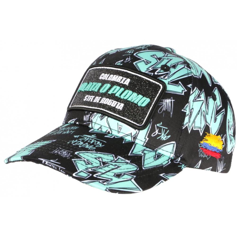 Casquette Baseball 'Plata O Plomo' Noir Bleu Rose Avec Strass - Streetwear Colombie - Taille Unique Adulte - Neuf Avec étiquettes