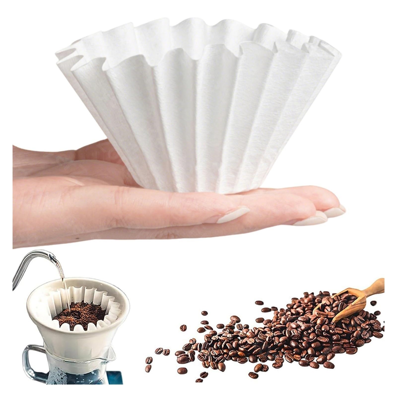 Filtros De Café Pequeños For 1-2 Tazas, Papel De Filtro De Café De Cesta Desechable, Compatible Con Kalita, Wave Dripper Serie 155(100pcs)