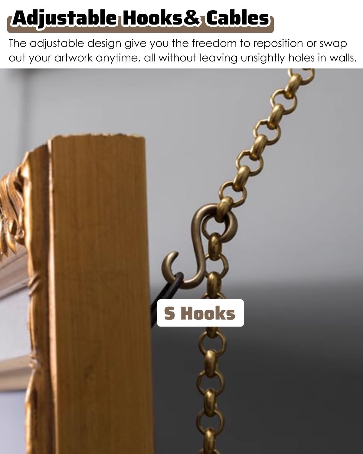 Sistema para colgar cuadros con cadenas y riel para exhibición de pared de galería y decoración artística de interiores