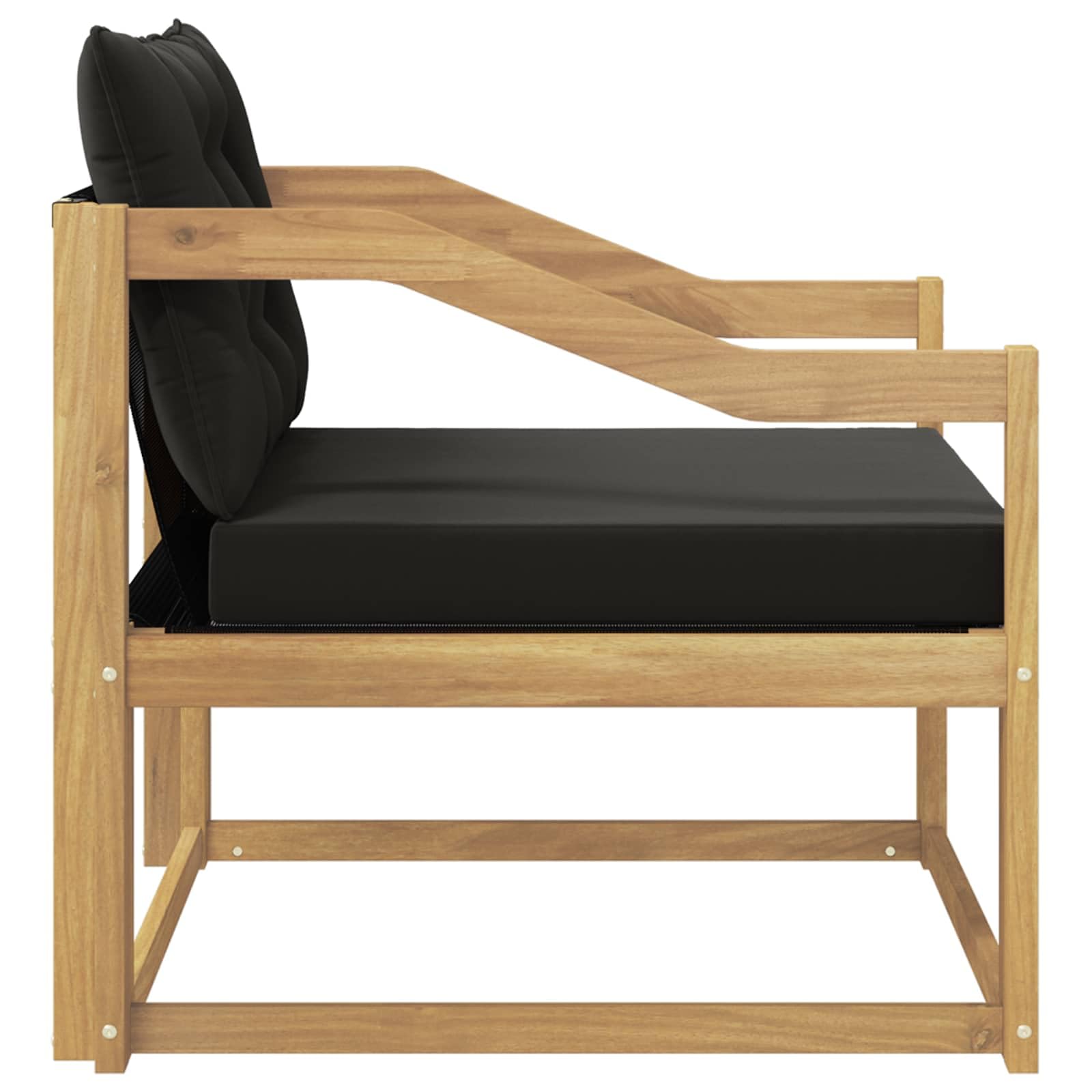 Ensemble de canapés d extérieur en Bois d Acacia Massif Blanc, Design à Lattes avec Coussins Noirs, canapé modulaire 1 Place pour Jardin terrasse Balcon Patio, détente