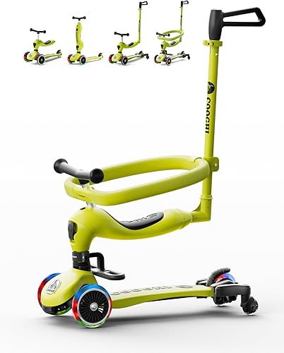 COOGHI Scooter 5 en 1 para niños pequeños, scooter para niños con ruedas intermitentes, valla de bebé de 360 y barra de empuje ajustable para