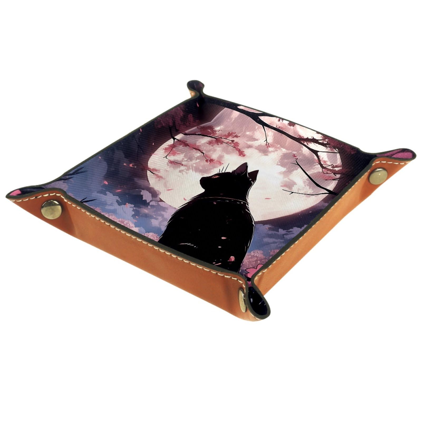 VAPOKF Cat Moon Portable Folding Dice Rolling Tray, Microfiber Leather Dice Holder for Dice Games Like RPG, DND and Other Table Games