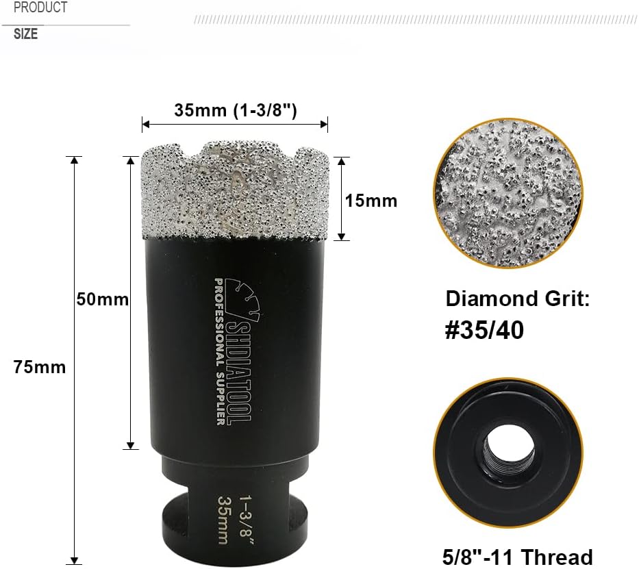 SHDIATOOL 4PCS Diamond Drill Bits Set 1 1-3/8 2 2-1/2 Inch for Porcelain Tile Granite Marble Brick Hole Saws with 5/8-Inch-11 Thread Dia 25 35 51 65mm