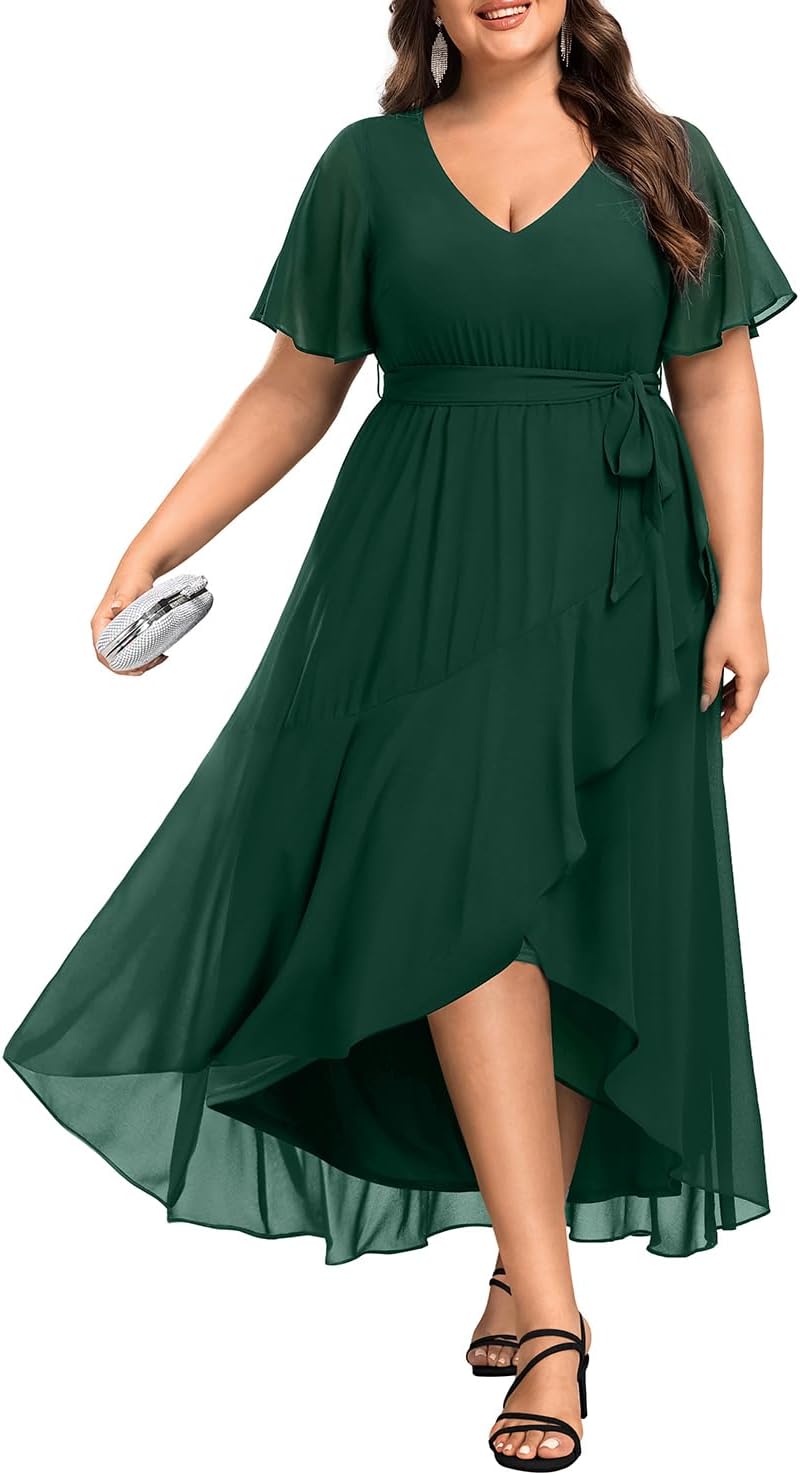 TaliseaWomens Plus Size Long Dress Chiffon High Low Split Ruffle Evening Bridesmaid Wedding Guest Formal Maxi Dresses