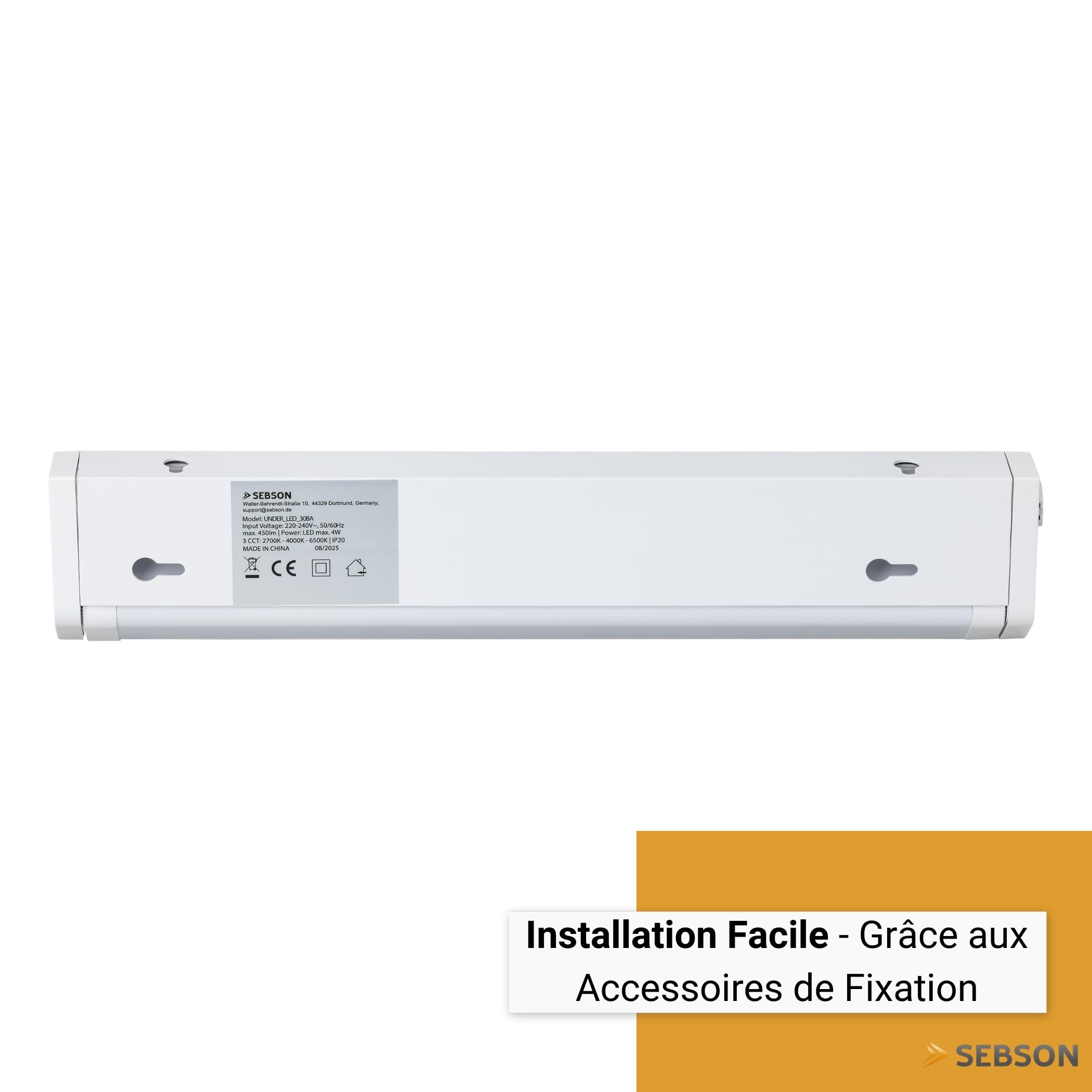 SEBSON Reglette LED sous Meuble Cuisine 110cm Dimmable 3 Couleurs 2700K/4000K/6500K Orientable Interrupteur Prise 230V Barre LED Prolongeable