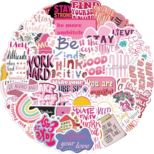 50Pcs Inspirational Phrase Stickers for Skateboard,Helmet,Laptop,Car,Water Bottle, Notebook,Luggage,Bike,Phone,Girl Children Gift,Waterproof Cute Vinyl Motivational Sticker,Cartoon Aesthetic Decal
