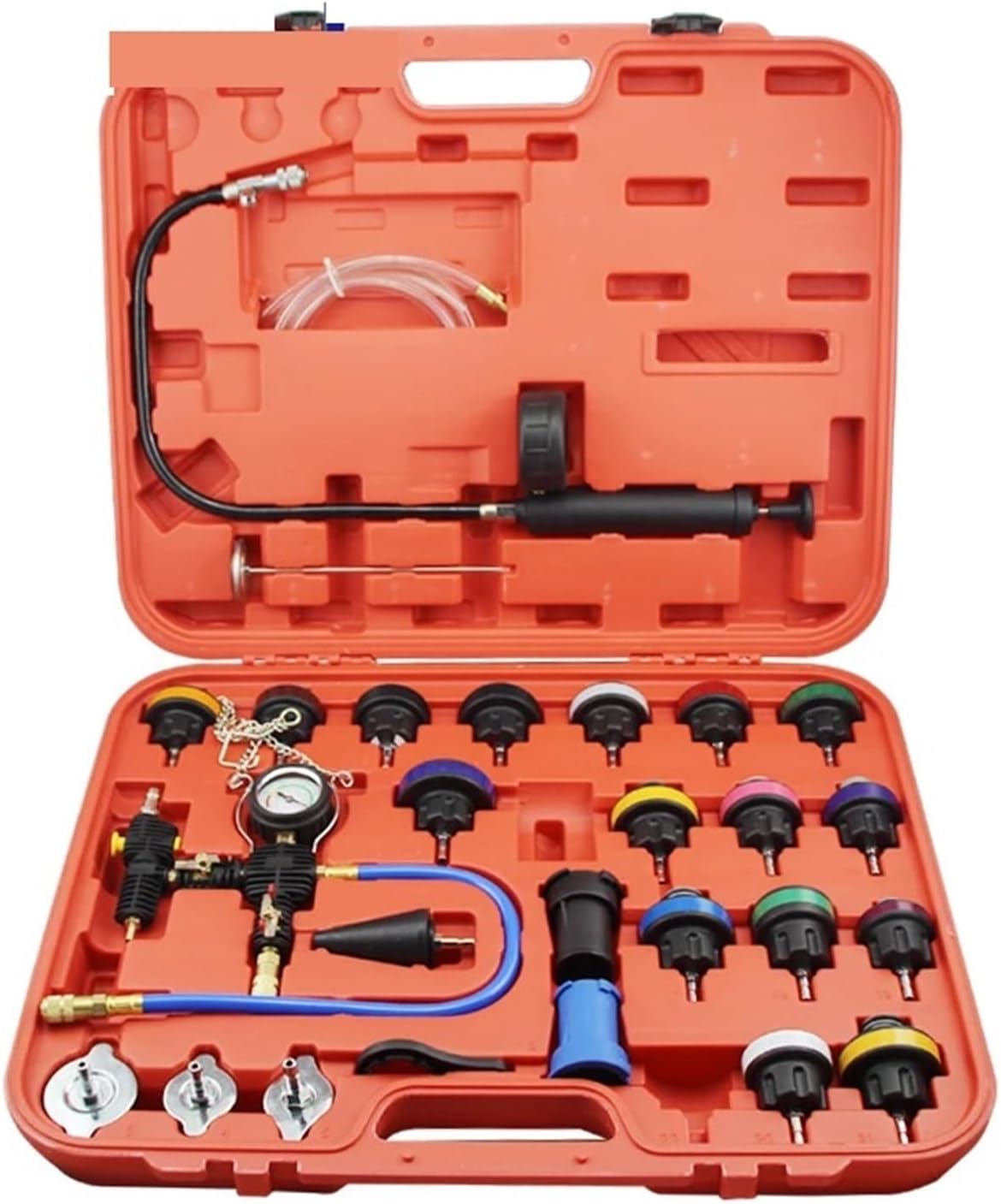 27Pcs Universal Radiator Pressure Tester Set Vacuum Type Cooling System Test Water Tank Leak Detection Detector Tool