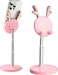 OATSBASF Cute Bunny Phone Stand Adjustable Pink Phone Holder for Phones | Weighted Base Kawaii Desk Accessories, Aesthetic Room Decor Gift for Women/Girls/Kids, Compatible with All Phones