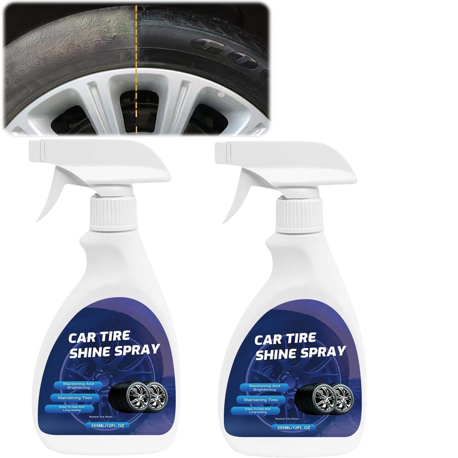 Hochglanz-Reifenglanz-Spray 355ML, langanhaltendes Schutzmittel, heller Schwärzungsglanz für Auto, LKW, Motorrad, Wohnmobil, schnelle Anwendung, Wartung von Autodetails (2Pcs)
