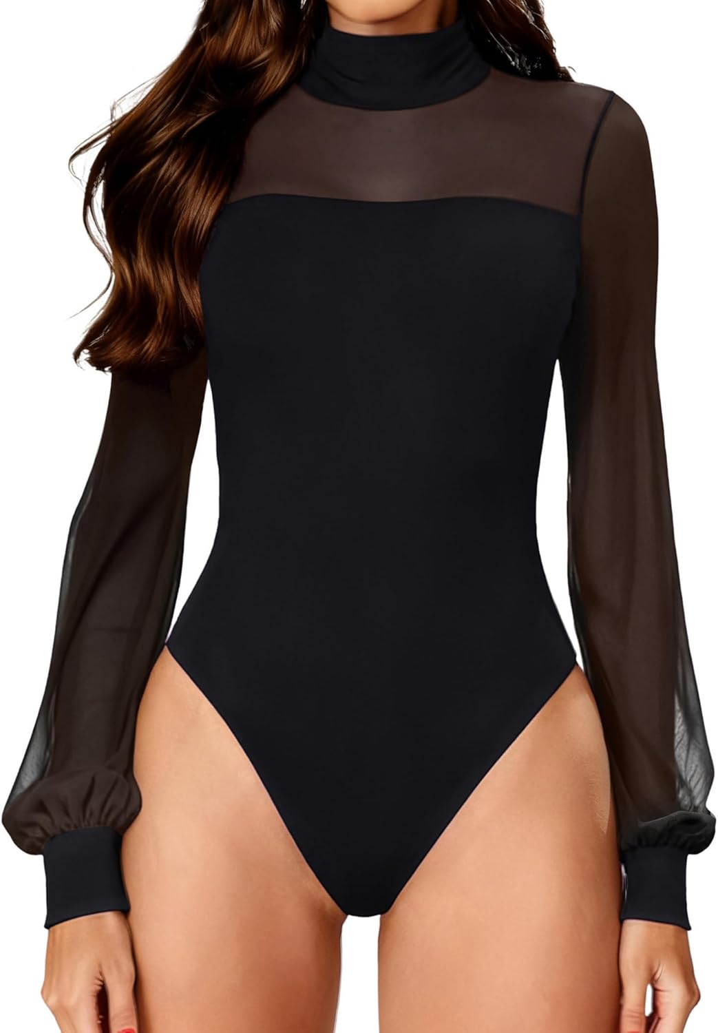 Avidlove Long Sleeve Body Suits Womens Mesh Turtleneck Bodysuit Thong Dressy Going Out Bodysuits Top Fall Outfits