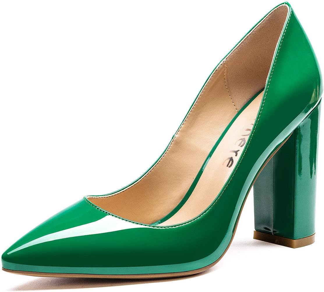 Castamere Women's Block Heels Pointed Toe Slip-On Court Shoes 4IN Heeled Pumps