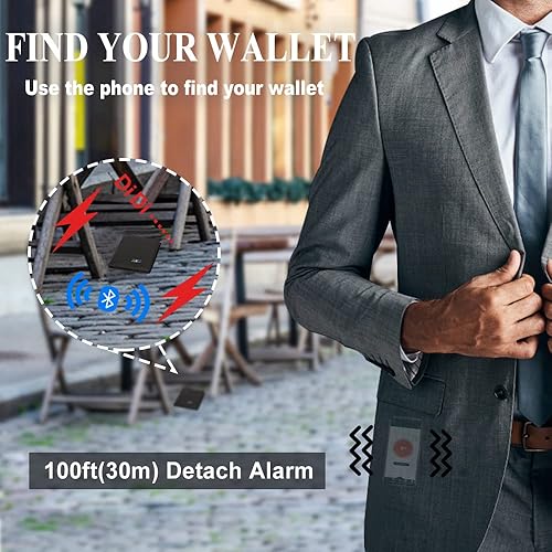 Miniatura 13 de Electronic Finder - Rastreador de cartera Bluetooth antipérdida, cartera para hombre con localizador de posición GPS y buscador (negro carbón)