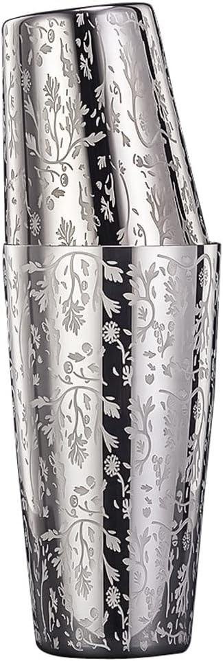 Stainless Steel Boston Shaker Tin with Etched Pattern - 2 Piece Unweighted Cocktail Shaker 18oz & 28oz, Martini Shaker Drink Mixer Professional Bartender Kits (Japanese sakura)