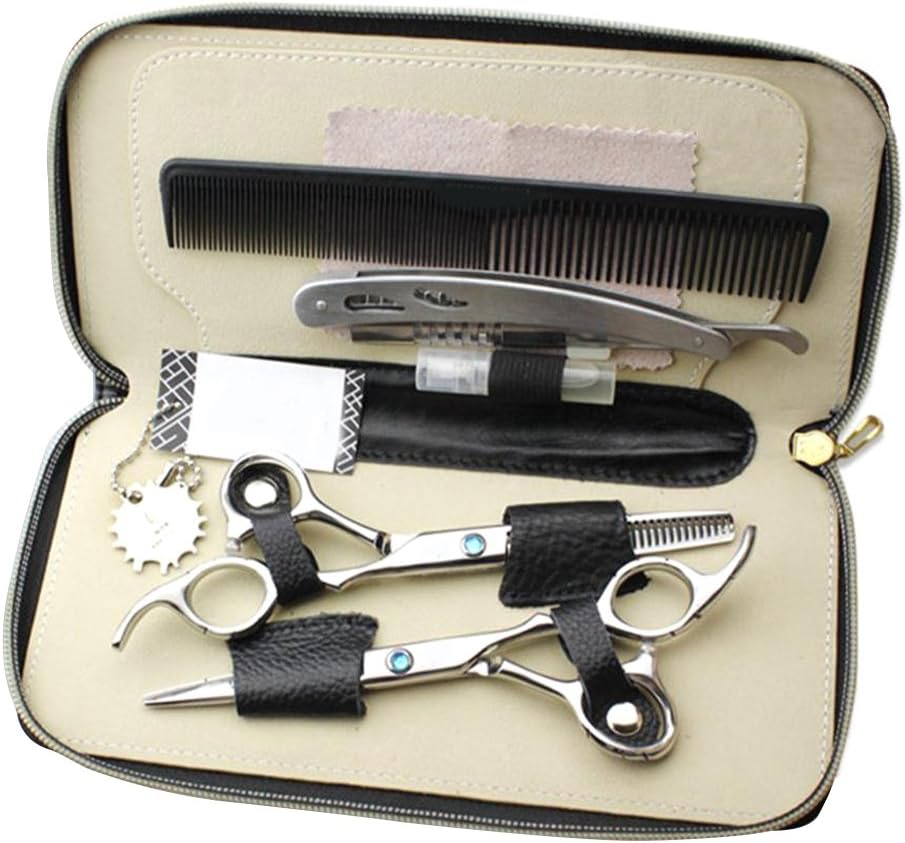 Leier 62HRC Professional Hairdressing Scissor Set - Straight & Thinning Hair - Set with Scissors, Razor, Comb and Cloth