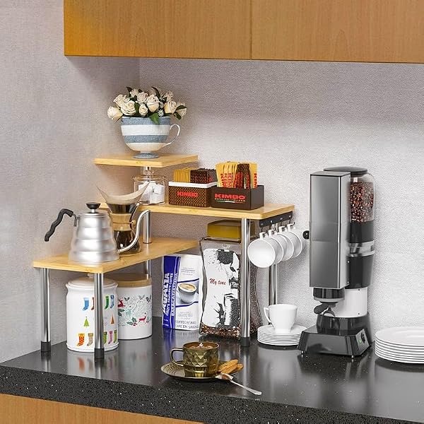ZHWS Kitchen Countertop Organizer Spice Rack for Salt, Bathroom Counter Organizer Over Sink for Makeup, Skincare, Adjustable 3-Tier Corner Counter Shelf with 4 Hooks for Coffee Bar Dresser Table by ZHWS - Image 2
