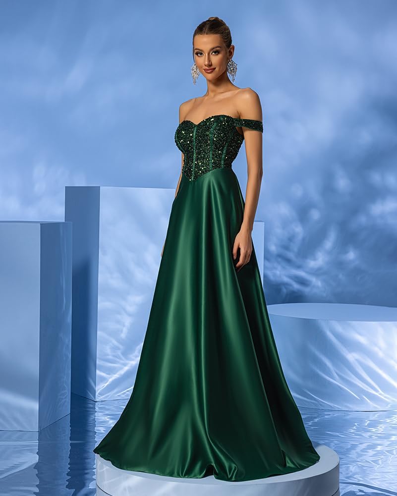 Giffniseti Women's Off Shoulder Sequin Patchwork Maxi Dress Elegant A-Line Backless Formal Evening Gowns - Image 4