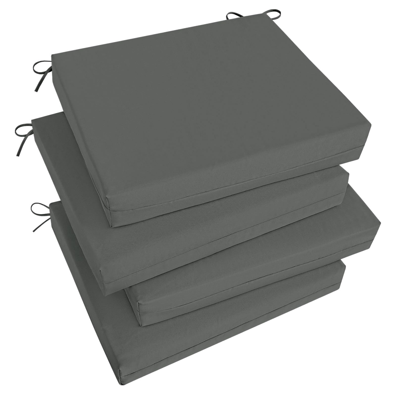 Basic Beyond Outdoor Chair Cushions Set of 4, Square Corner Outdoor Cushions for Patio Furniture, Water Resistant Patio Chair Cushions with 2 Ties, 18.5x16x3, Charcoal Grey