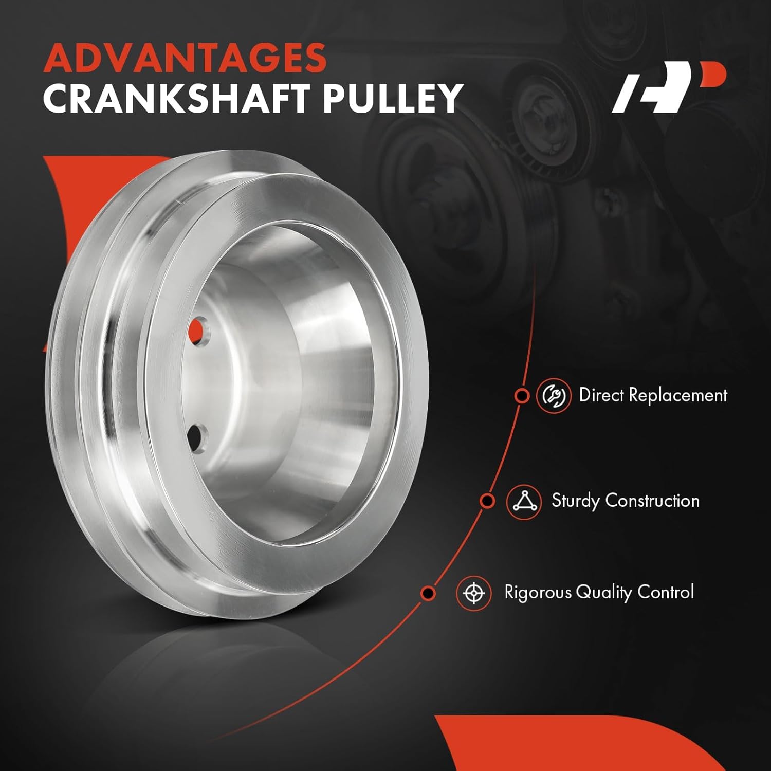 A-Premium 6.25 Inch Water Pump Pulley with Double-Groove Polished Aluminum Compatible with 1969-1985 Chevrolet Big Block V8 396, 402, 427, 454, Long Water Pump