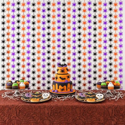 Image of TONIFUL 2Pcs Black Orange Purple Spider Cutout Metallic Foil Fringe Curtain | 3.3ftx6.6ft Photo Booth Backdrop Door Tinsel Streamers Curtains, Props for Halloween Birthday Haunted House Party Decorations