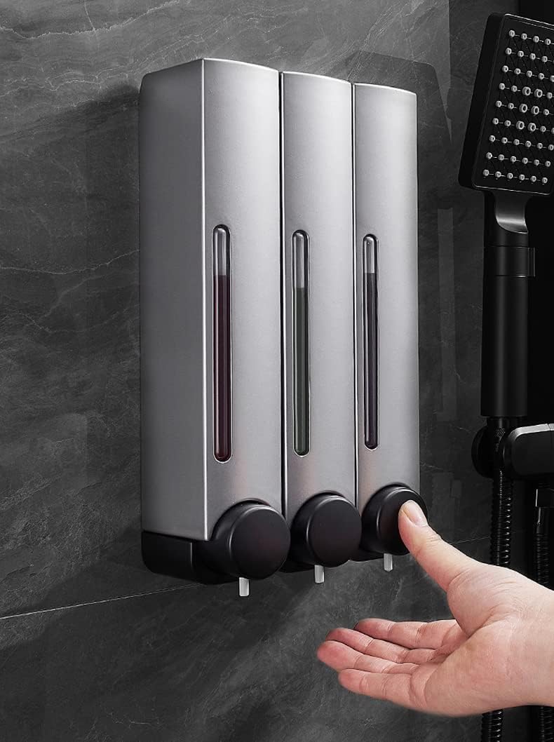 Liquid Soap Dispenser Wall Mount, 3 Chamber Bathroom Shower Pump Dispenser,Press Manually Lotion Soap Dispenser Use for Shampoo, Soap, Conditioner, Shower Gel, for Bathroom Kitchen Hotel (Black)