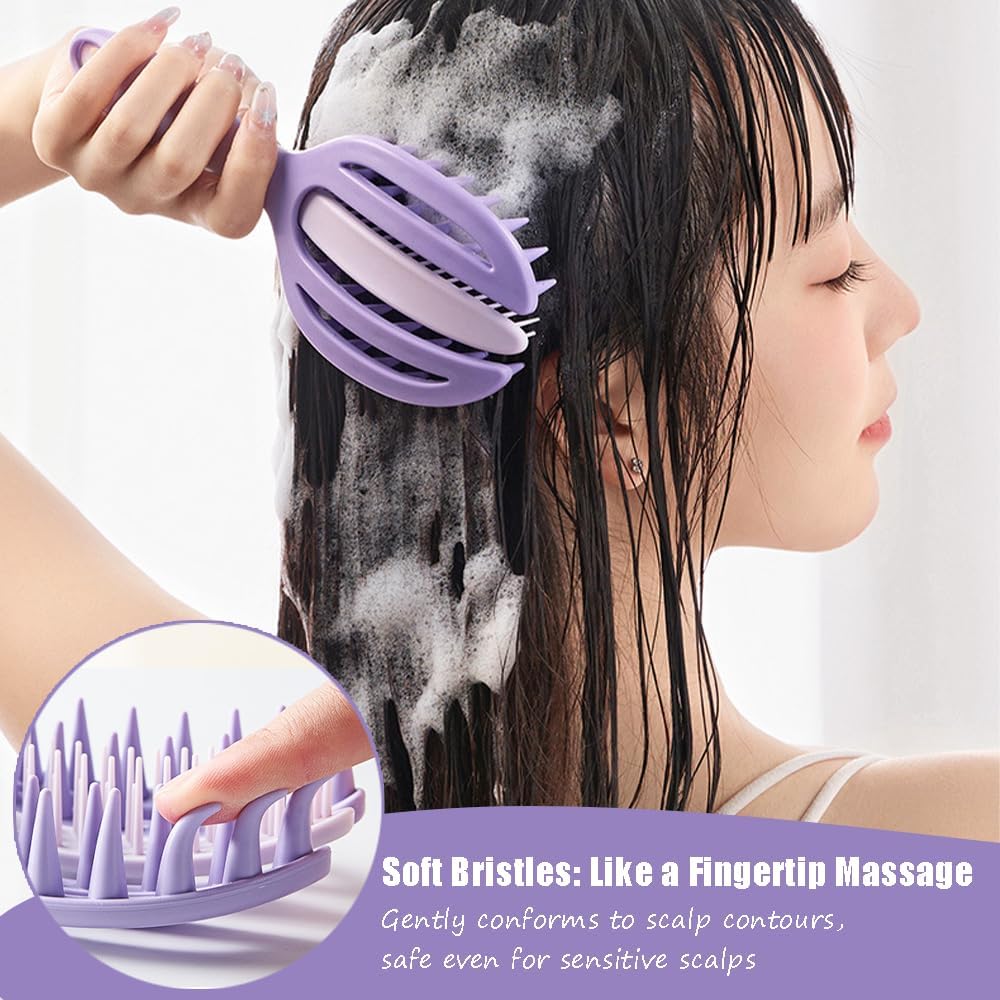 OULIGET 2-in-1 Scalp Massager Shampoo Brush,Hair Scrubber Scalp Stimulator Exfoliator Brush for Wet Dry Scalp Care,Curved Vented Hair Scrubber,Self Cleaning Hair Brush