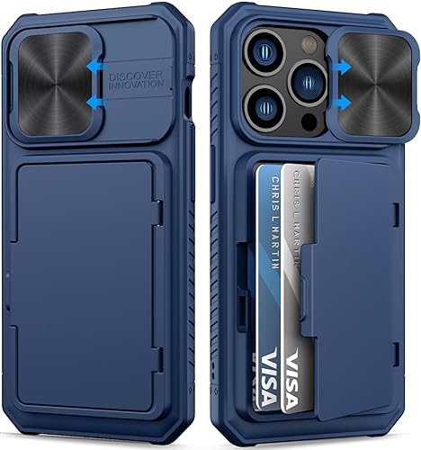 Funda tipo cartera para iPhone 15 Pro con tarjetero (4 tarjetas) y cubierta deslizante para cámara y soporte, protección contra caídas de grado disponible en Yaxa Peru