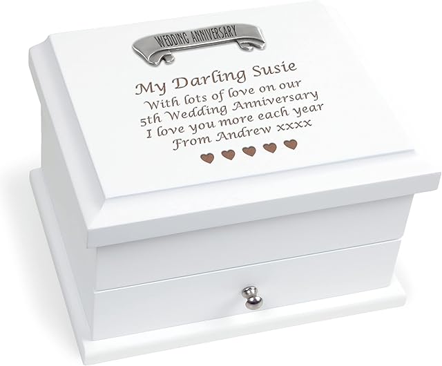 Girls 5th Wood Wedding Gift Engraved Jewellery Storage Organiser Box