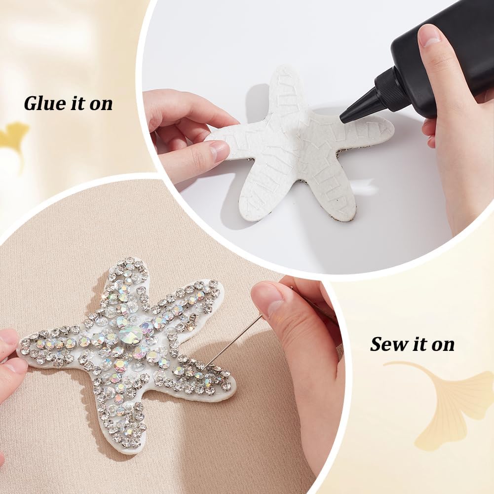 WEBEEDY 4 PCS 2 Sizes Starfish Rhinestone Bead Patches Sew on Stars Embroidered Patches 3D Decorative Patch Applique for Clothes Dress Jacket Hat Shoes DIY Craft Supplies(3.9x3.8,4.9x4.6)
