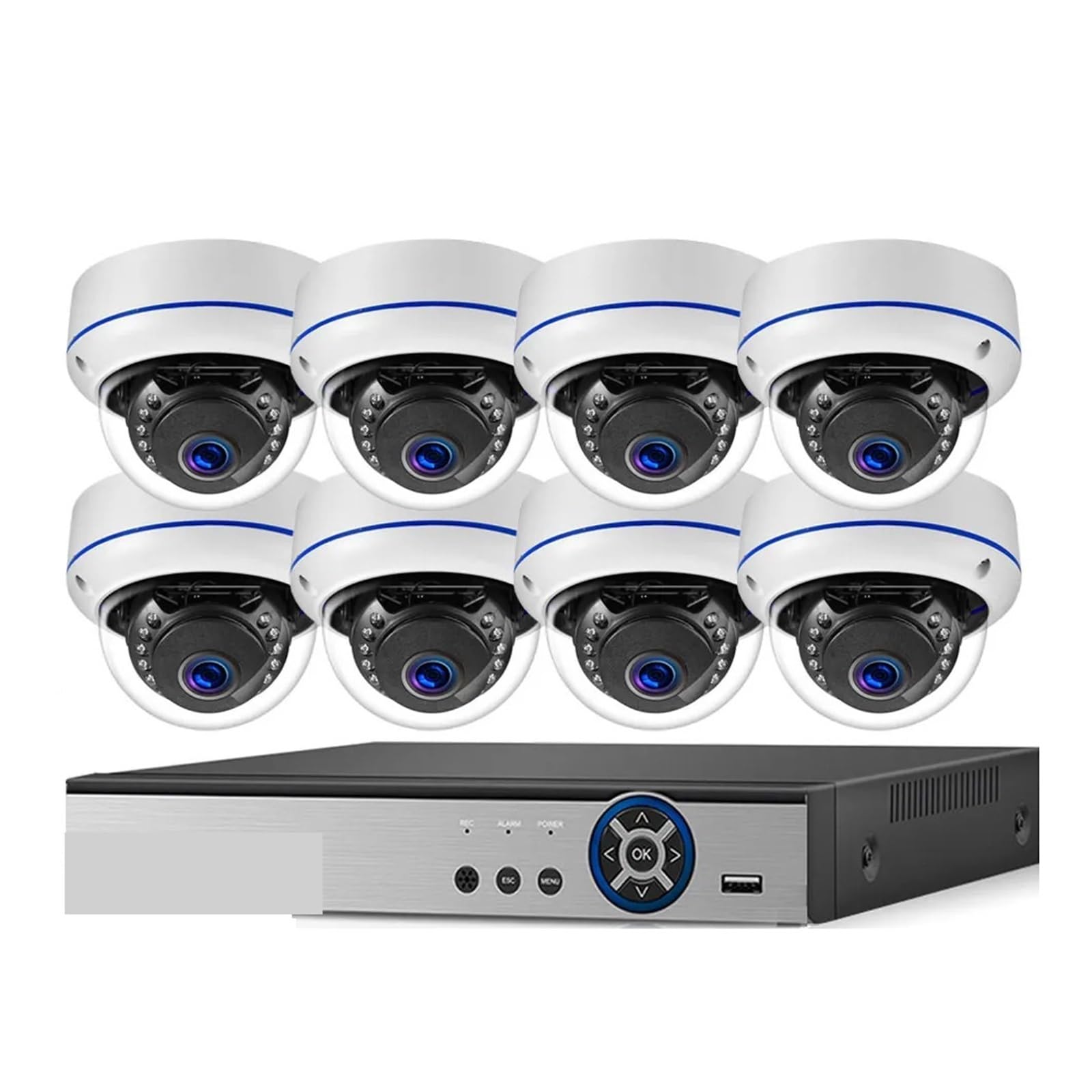Kit de caméra dôme POE à prise audio 4K à 8 canaux(None,10ch 8pcs camera)
