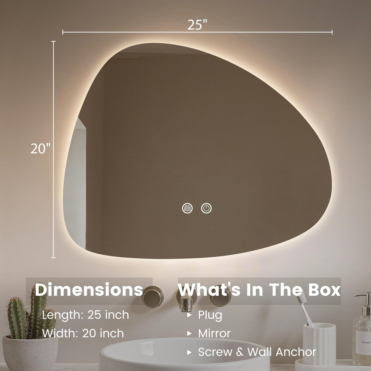 HOMECOOKIN LED Bathroom Mirror with Lights, 20 x 25 Inch Backlit LED Bathroom Mirror, Anti Fog Mirror for Bathroom, 3 Colors and Dimmable Light,Horizontal/Vertical