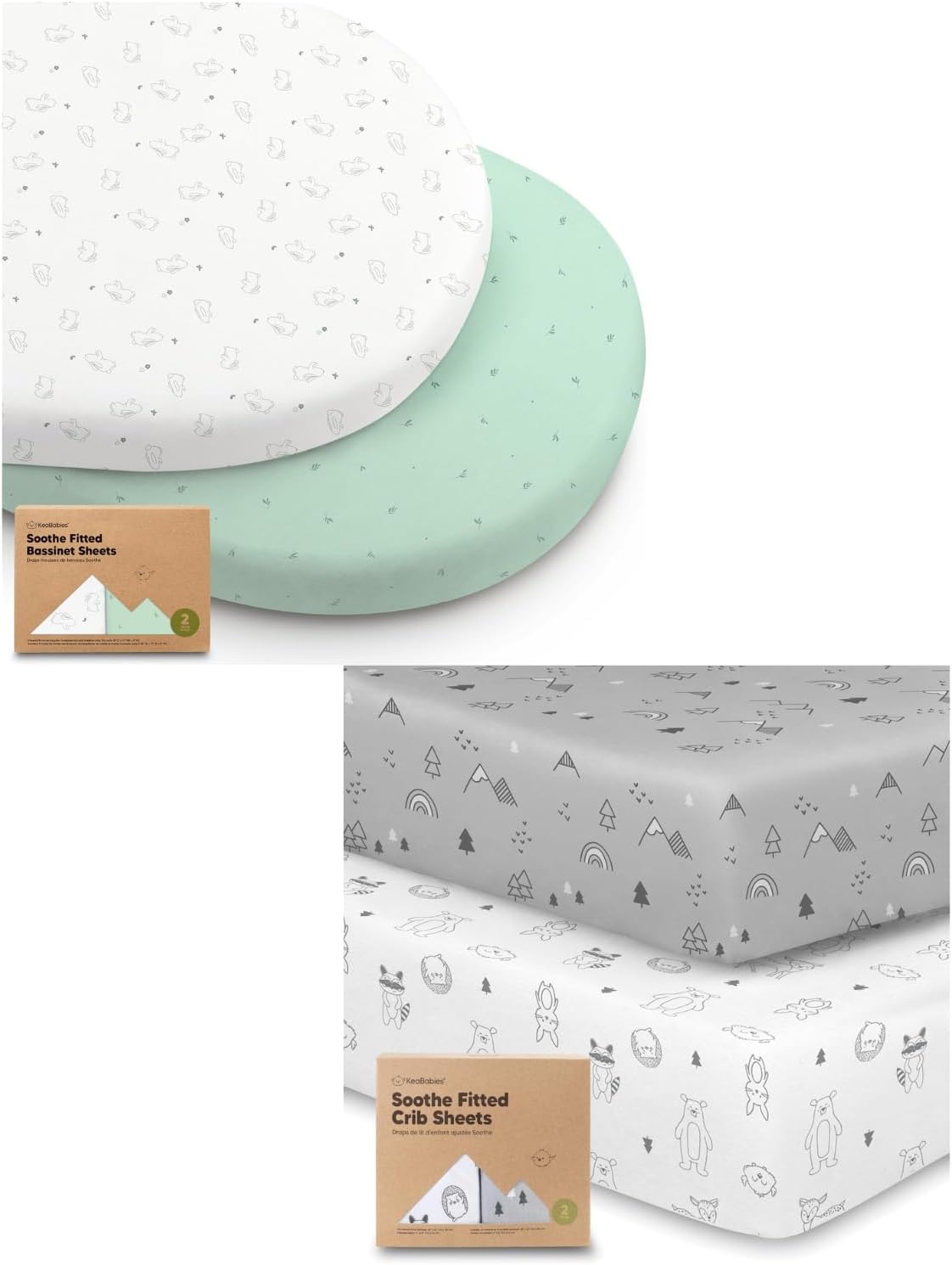KeaBabies 2-Pack Bassinet Sheets for Girls, Boys and 2-Pack Crib Sheets - 100% Cotton Bassinet Mattress Sheets Compatible with Halo Bassinest Swivel Sleeper - Soft & Breathable Crib Sheets