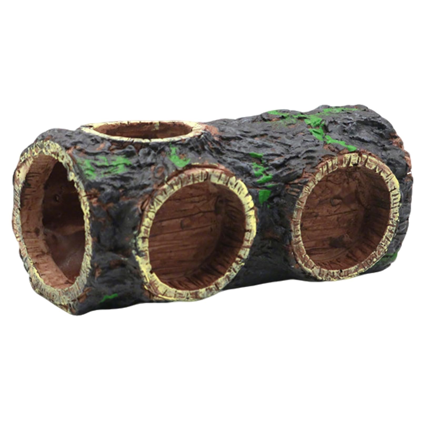 ifundom Resin Hollow Log Reptile Hide with Dual Bowl Food and Water Trough, Realistic Brown Aquarium and Terrarium Decor for Lizard, Shrimp, and Fish Tank Shelter with Privacy and Easy
