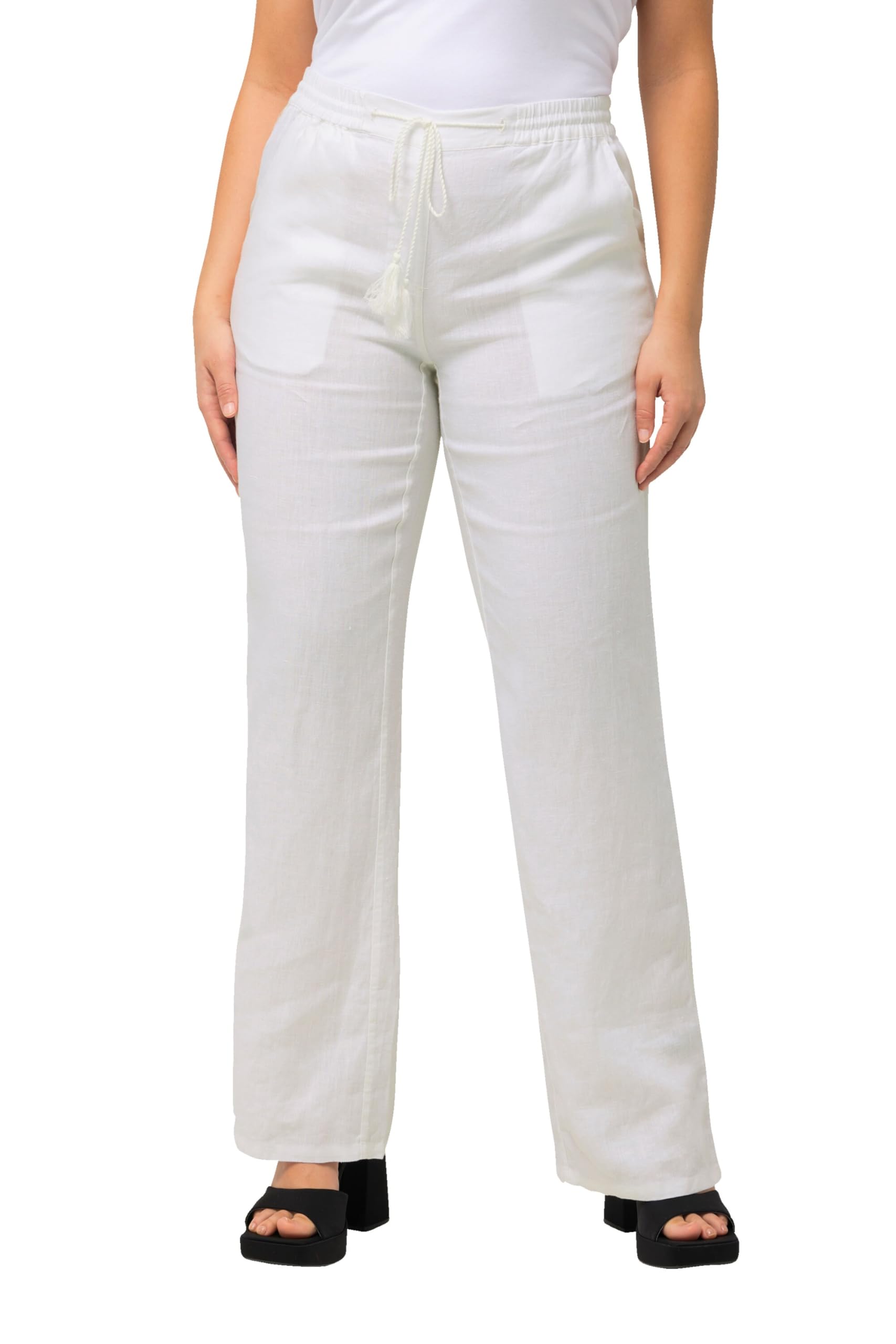 Ulla Popken Damen große Größen Übergrößen Plus Size Leinenhose Mary, Elastikbund, weites, gerades Bein 728590