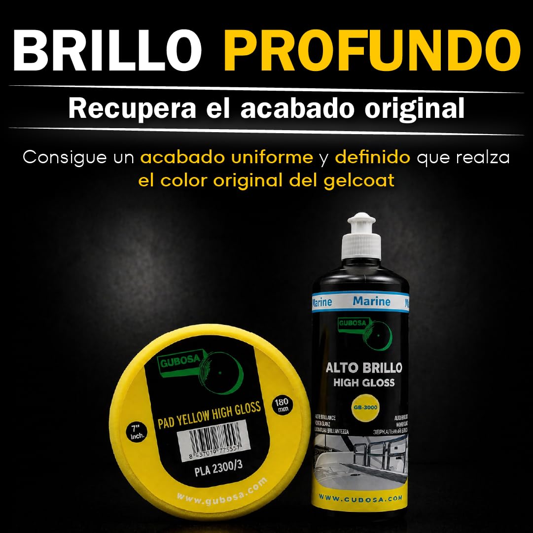 Pulimento nautico alto brillo gelcoat abrillantador pintura barco eliminador micro rayas oxidacion ligera restaurador casco cubierta brillo espejo profesional 1L | GUBOSA